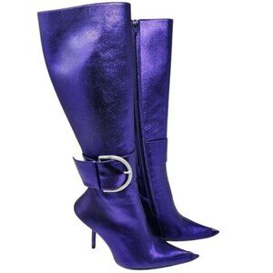 Balenciaga Purple Knee-High Stiletto Boots With Side Zipper & Buckle Detail, Siz